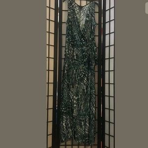 SUSAN LAWRENCE Green Black Print VNeck Maxi Dress